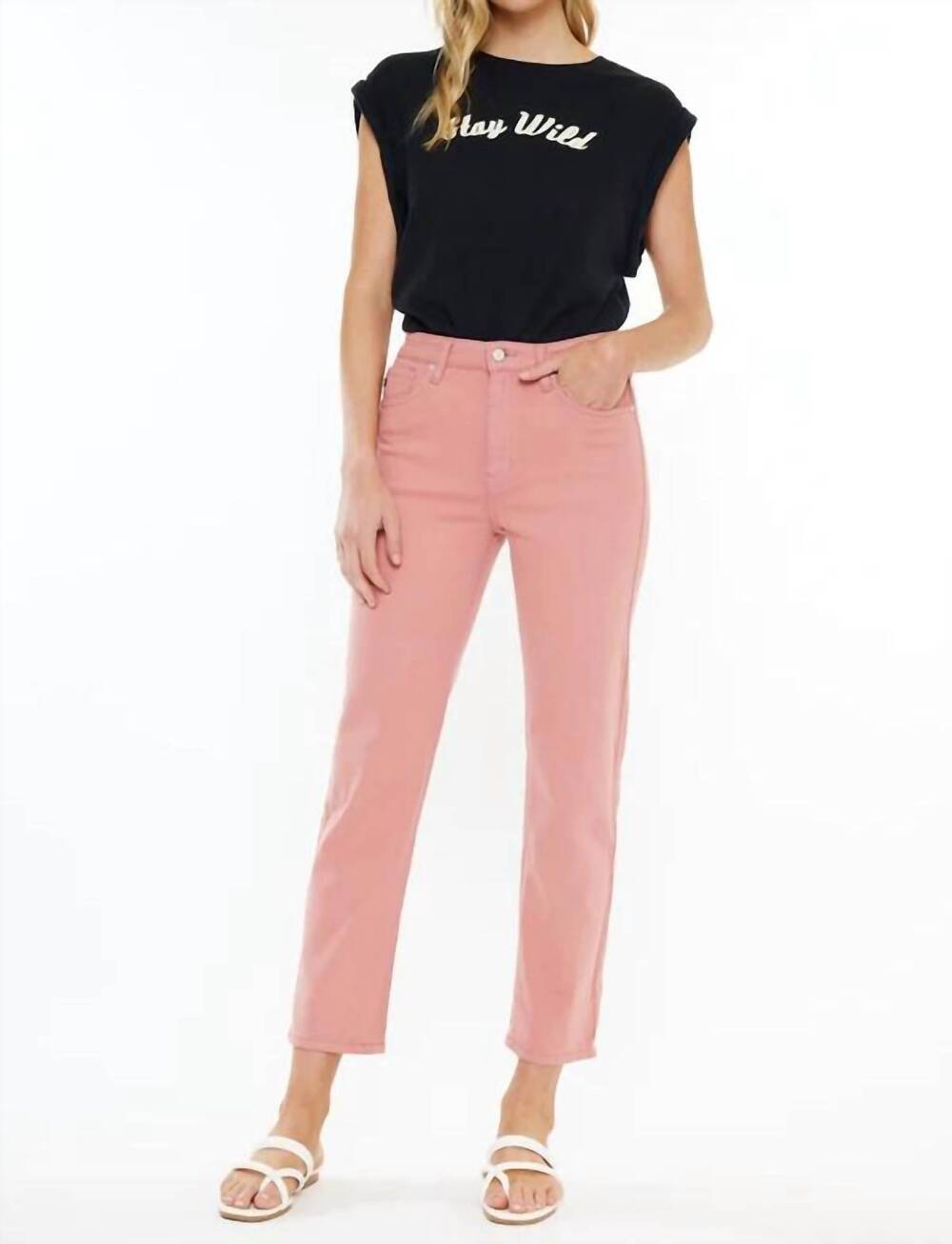 NEW KANCAN zandria high-rise 90s straight leg jeans in pink